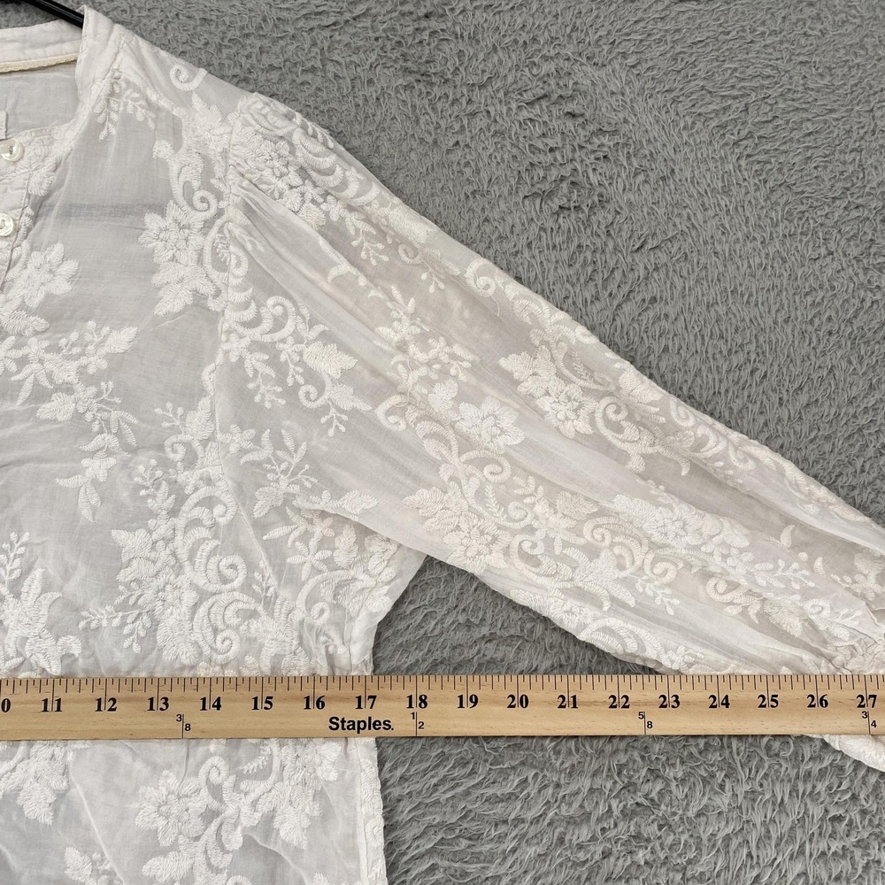 Pilcro Anthropologie Blouse Womens Small White Sheer Embroidered Boho Top - Picture 5 of 13